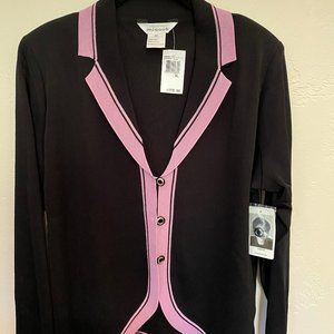 MISOOK  Cardigan Black with Lavender Pink Trim